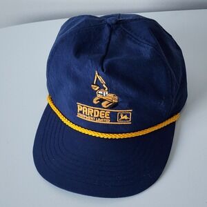 Vintage 80s Pardee John‎ Deere Trucker Hat Cap Rope Snapback Excavator Blue Gold